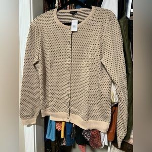 NWT Ann Taylor Cardigan - Tan Gold Black Shimmery Polka Dots Button Down sweater